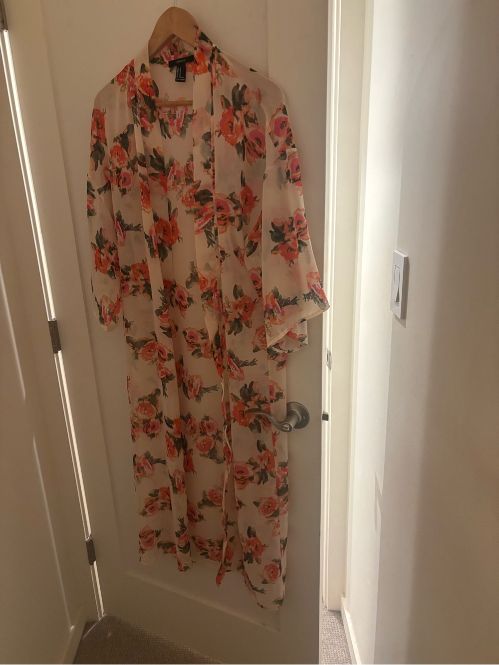Floral Sheer Kimono - Cream with Pink & Orange Flowers